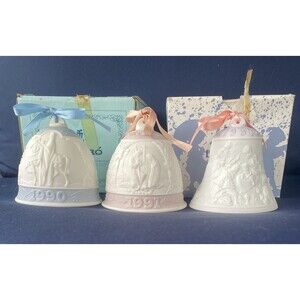 Vintage LLADRO Porcelain Bell Ornament Bisque Christmas Nativity 1990 1991 1997